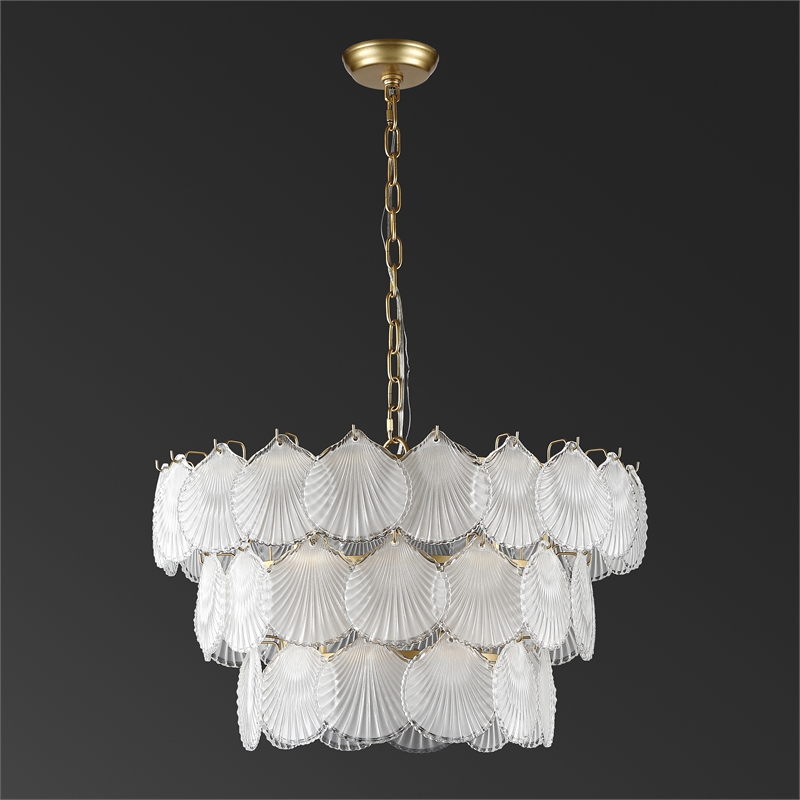 Safavieh Gutierrez Iron and 3 Tier Glass Chandelier in Gold