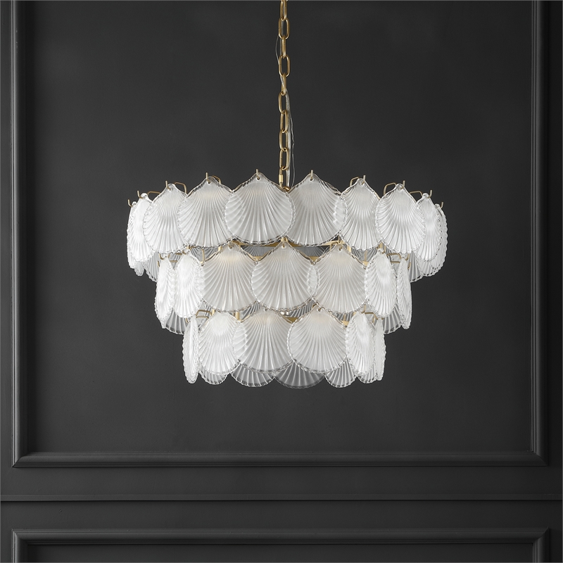 Safavieh Gutierrez Iron and 3 Tier Glass Chandelier in Gold