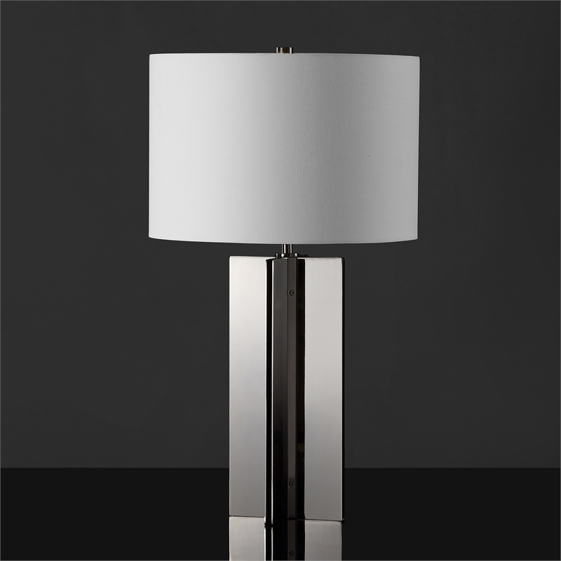 Safavieh Rollins Square Iron Table Lamp in Nickel / White
