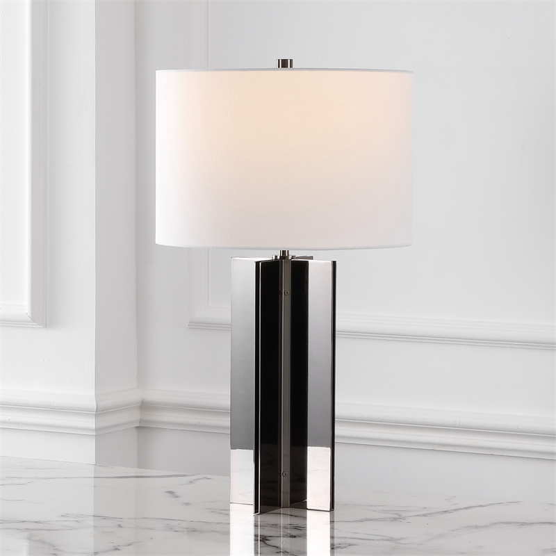 Safavieh Rollins Square Iron Table Lamp in Nickel / White