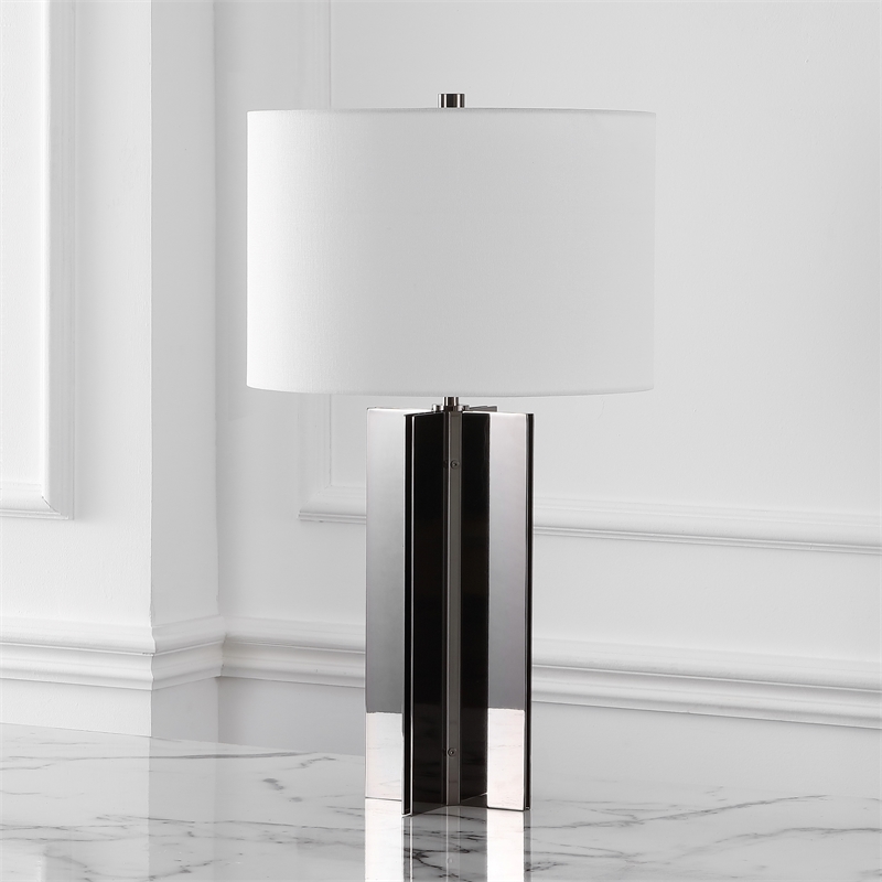 Safavieh Rollins Square Iron Table Lamp in Nickel / White