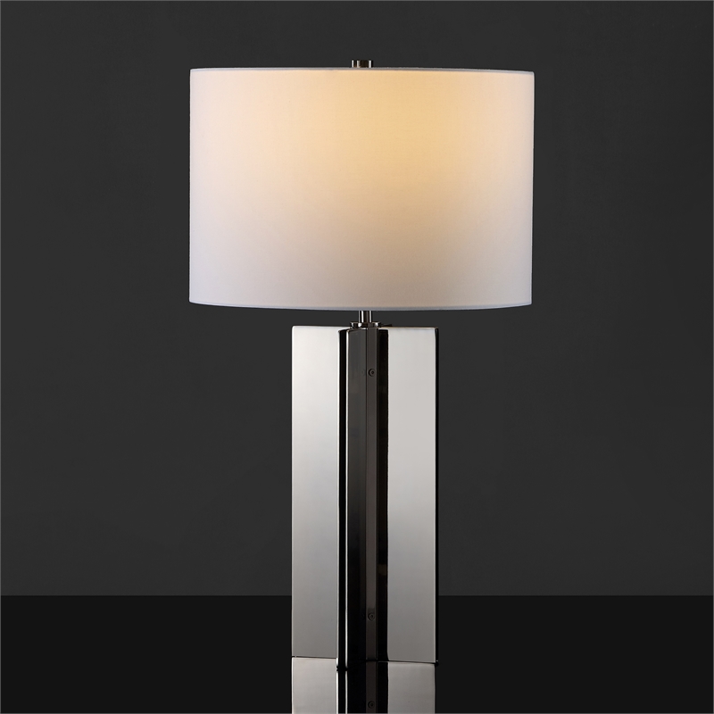 Safavieh Rollins Square Iron Table Lamp in Nickel / White