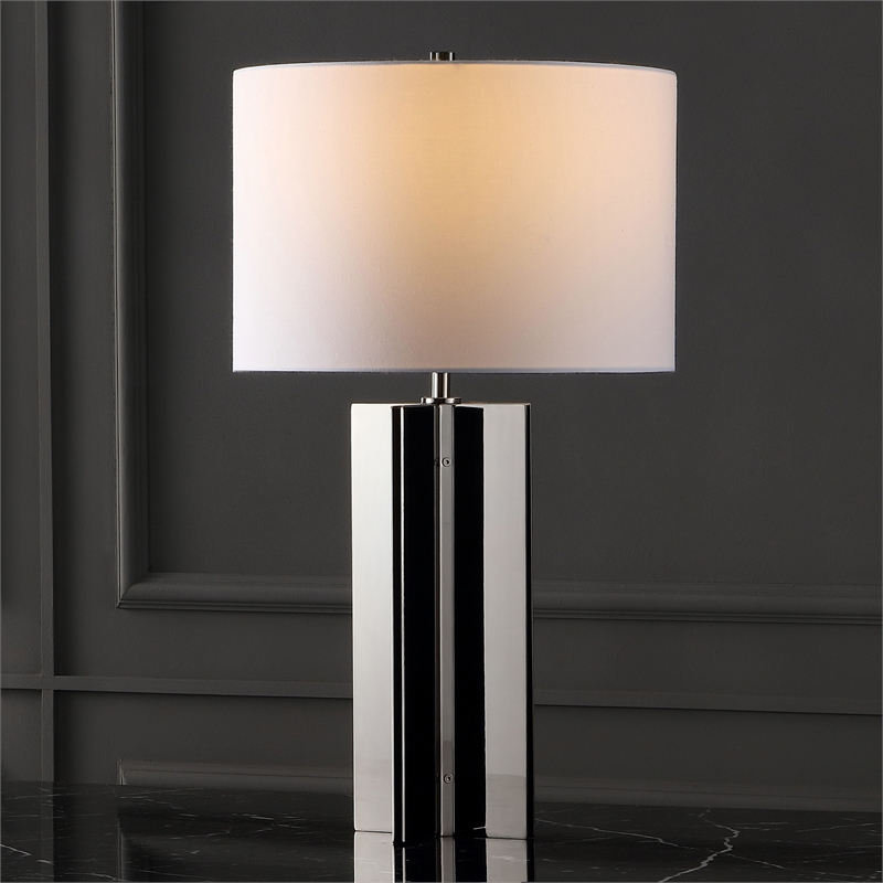 Safavieh Rollins Square Iron Table Lamp in Nickel / White