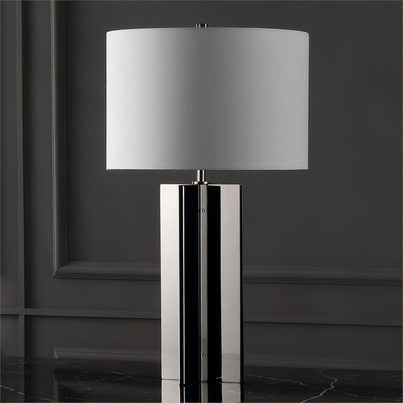 Safavieh Rollins Square Iron Table Lamp in Nickel / White