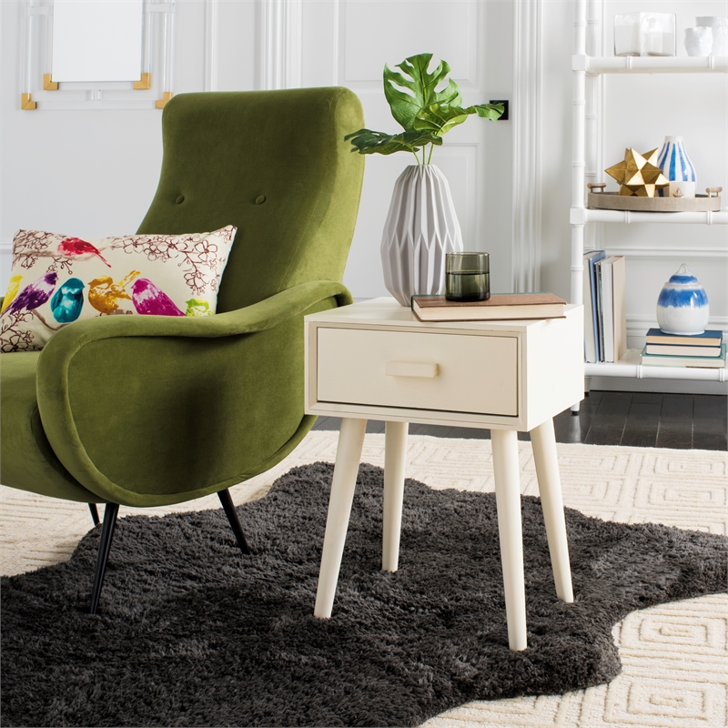 Safavieh Lyle Pine Wood One Drawer Side Table in White