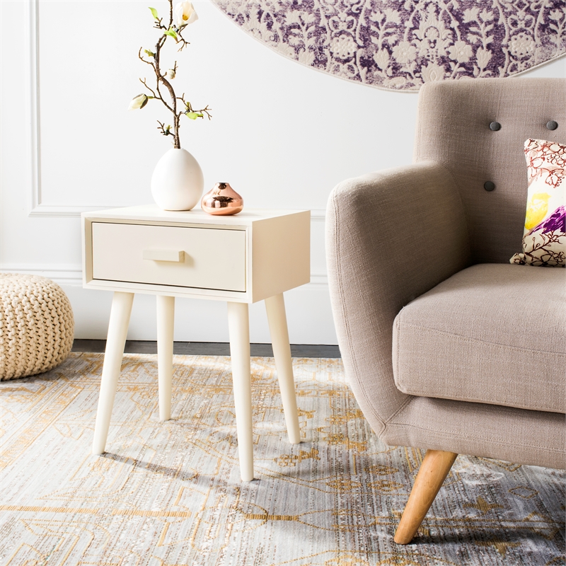 Safavieh Lyle Pine Wood One Drawer Side Table in White