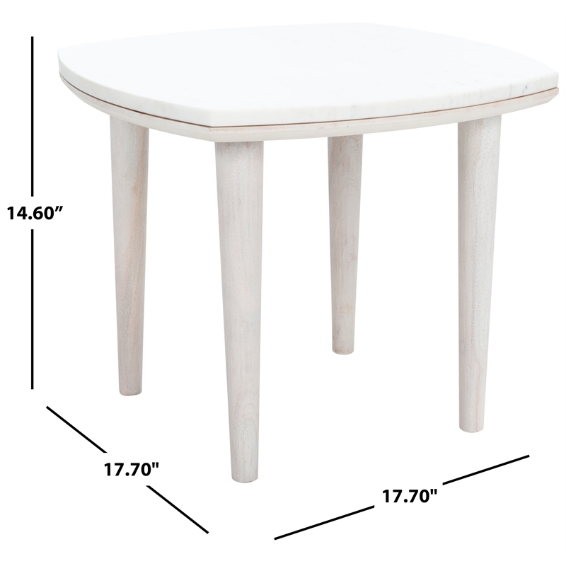 Safavieh Lara Marble and Wood Side Table in White