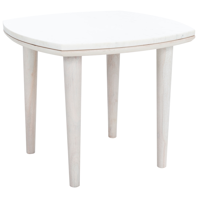 Safavieh Lara Marble and Wood Side Table in White