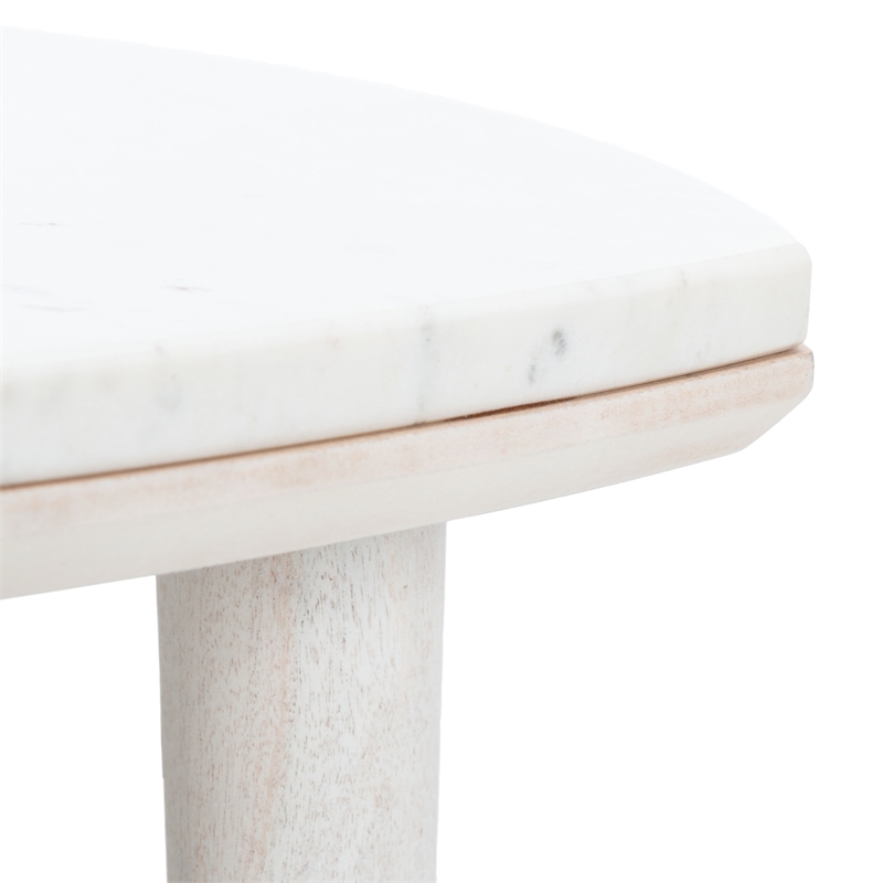 Safavieh Lara Marble and Wood Side Table in White
