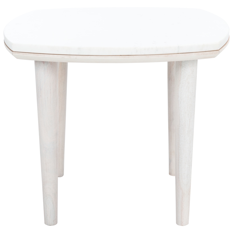Safavieh Lara Marble and Wood Side Table in White