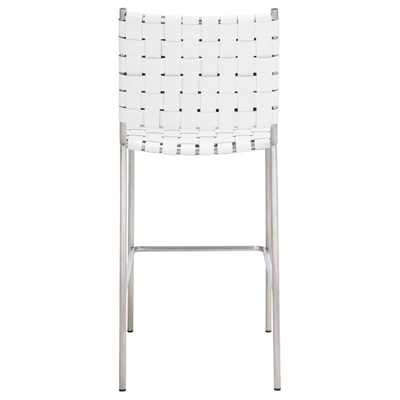 Safavieh Bahari Leather and Metal Woven Counter Stool in White / Silver
