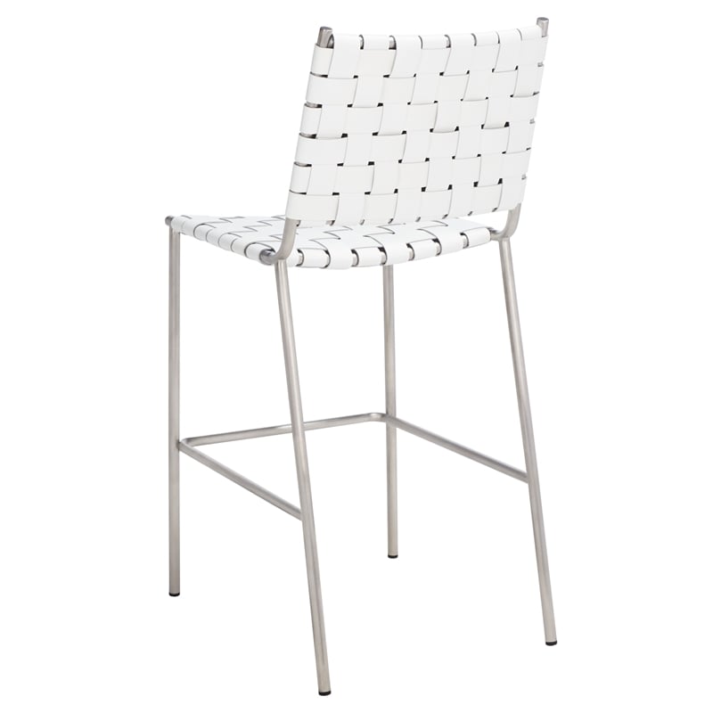 Safavieh Bahari Leather and Metal Woven Counter Stool in White / Silver