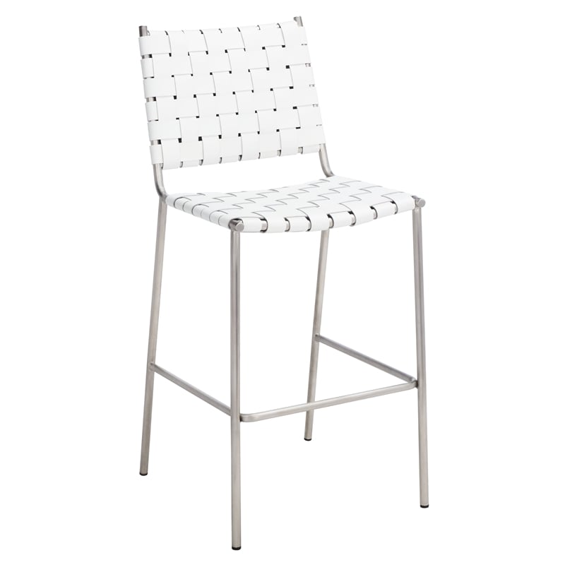 Safavieh Bahari Leather and Metal Woven Counter Stool in White / Silver