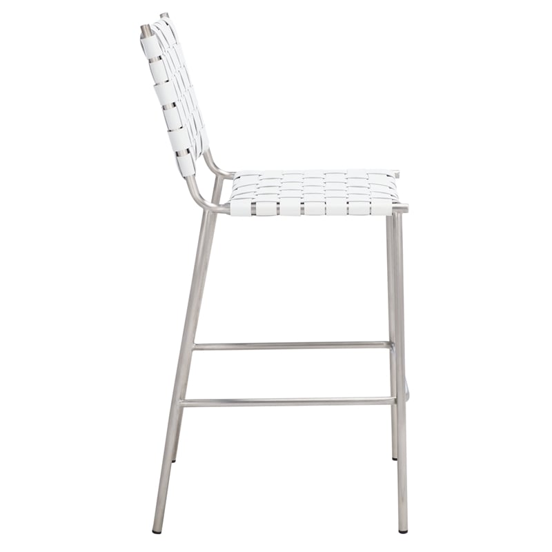 Safavieh Bahari Leather and Metal Woven Counter Stool in White / Silver