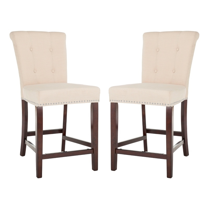 Safavieh Taylor Wood and Metal Counter Stool in Beige / Espresso