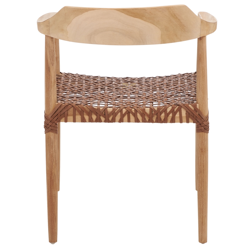 Safavieh Munro Leather and Wood Woven Accent Chair in Natural /Light Brown