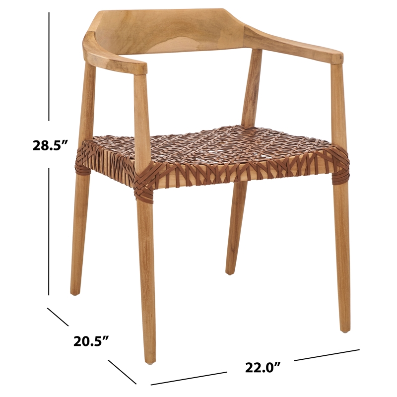 Safavieh Munro Leather and Wood Woven Accent Chair in Natural /Light Brown