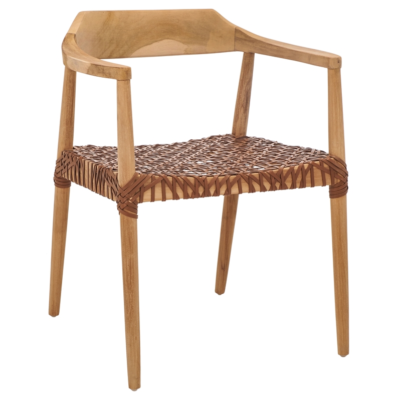 Safavieh Munro Leather and Wood Woven Accent Chair in Natural /Light Brown