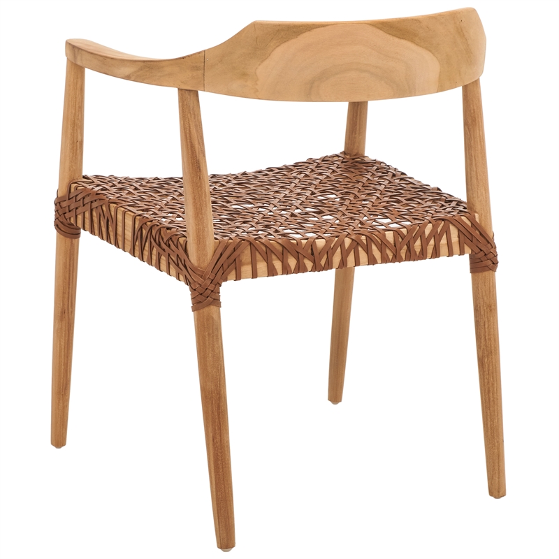 Safavieh Munro Leather and Wood Woven Accent Chair in Natural /Light Brown