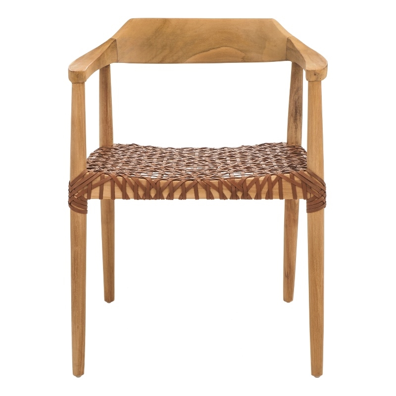 Safavieh Munro Leather and Wood Woven Accent Chair in Natural /Light Brown