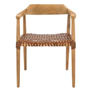 Safavieh Munro Leather and Wood Woven Accent Chair in Natural /Light Brown