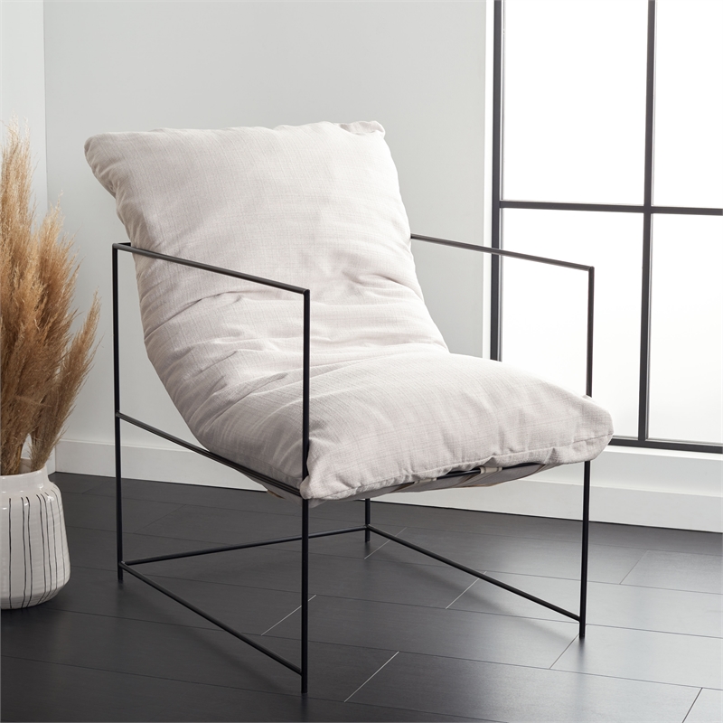 Safavieh Portland Iron and Fabric Pillow Top Accent Chair in Ivory / Black