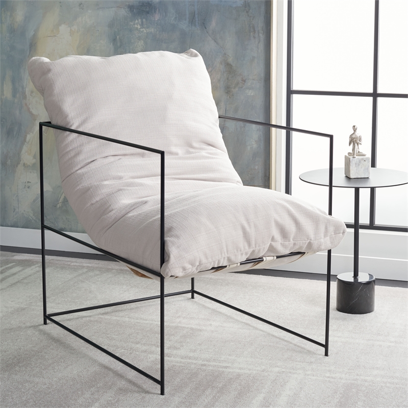 Safavieh Portland Iron and Fabric Pillow Top Accent Chair in Ivory / Black