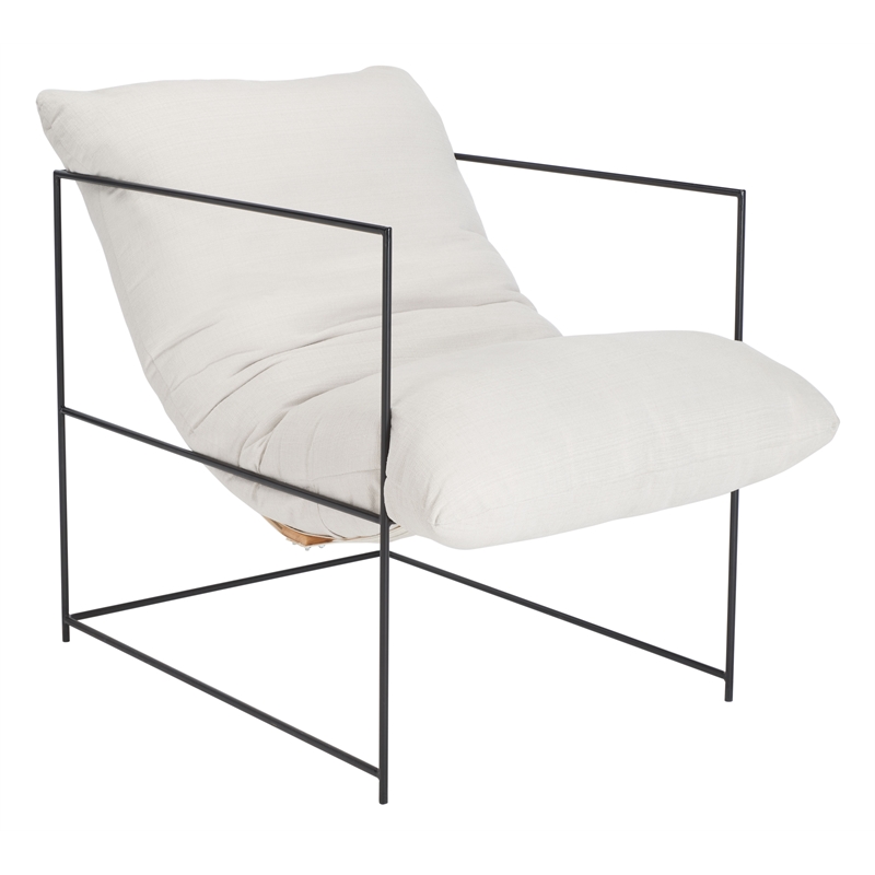 Safavieh Portland Iron and Fabric Pillow Top Accent Chair in Ivory / Black