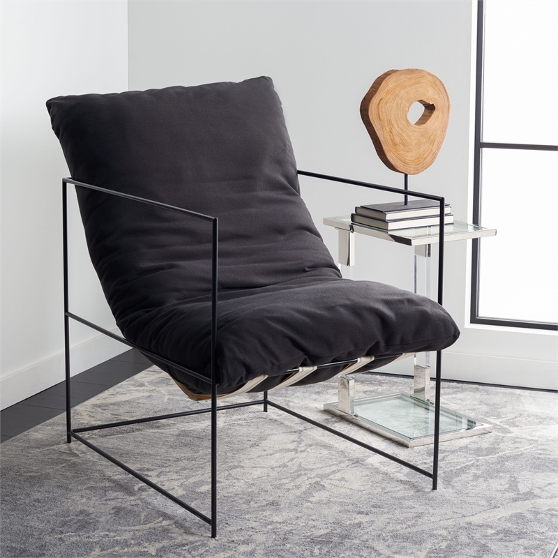Safavieh Portland Metal and Wood Pillow Top Accent Chair in Black /Black