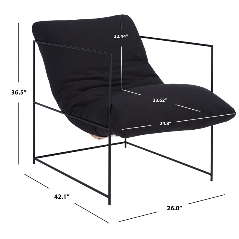 Safavieh Portland Metal and Wood Pillow Top Accent Chair in Black /Black