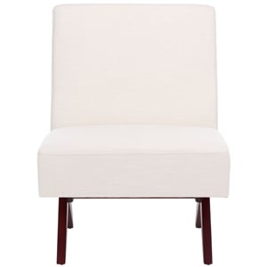 Safavieh Oliviadella Wood and Fabric Accent Chair in Cream / Walnut