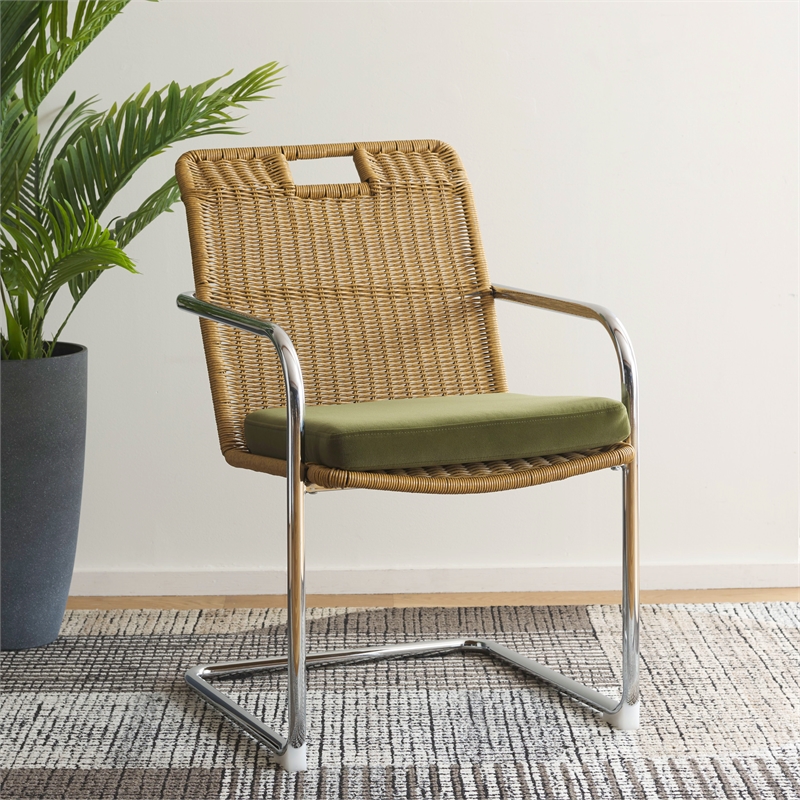 Safavieh Malou Steel and Wood Dining Chair in Olive / Natural