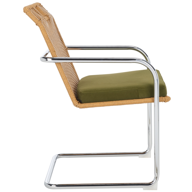 Safavieh Malou Steel and Wood Dining Chair in Olive / Natural