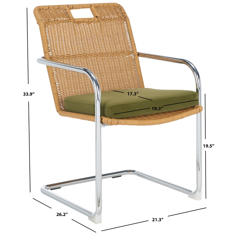 Safavieh Malou Steel and Wood Dining Chair in Olive / Natural