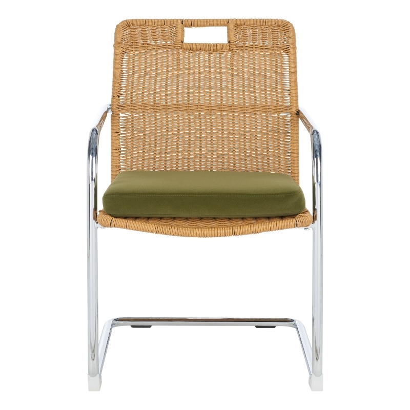 Safavieh Malou Steel and Wood Dining Chair in Olive / Natural