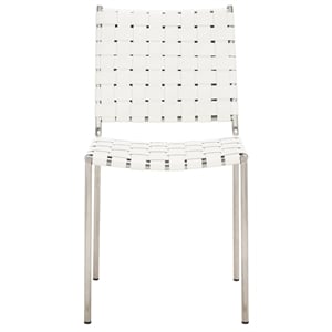 Safavieh Wesson Leather and Iron Woven Dining Chair in White / Silver