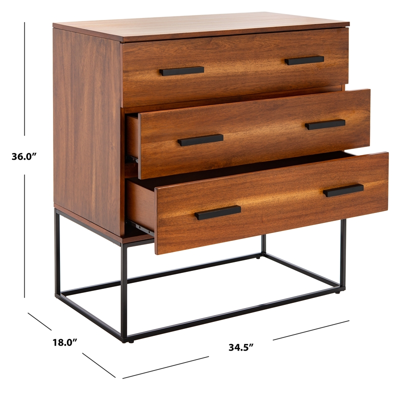 Safavieh Marquise Wood and Metal 3 Drawer Chest in Brown
