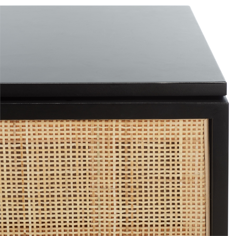 Safavieh Zadie Wood and Metal 3 Drawer Rattan Chest in Black / Natural