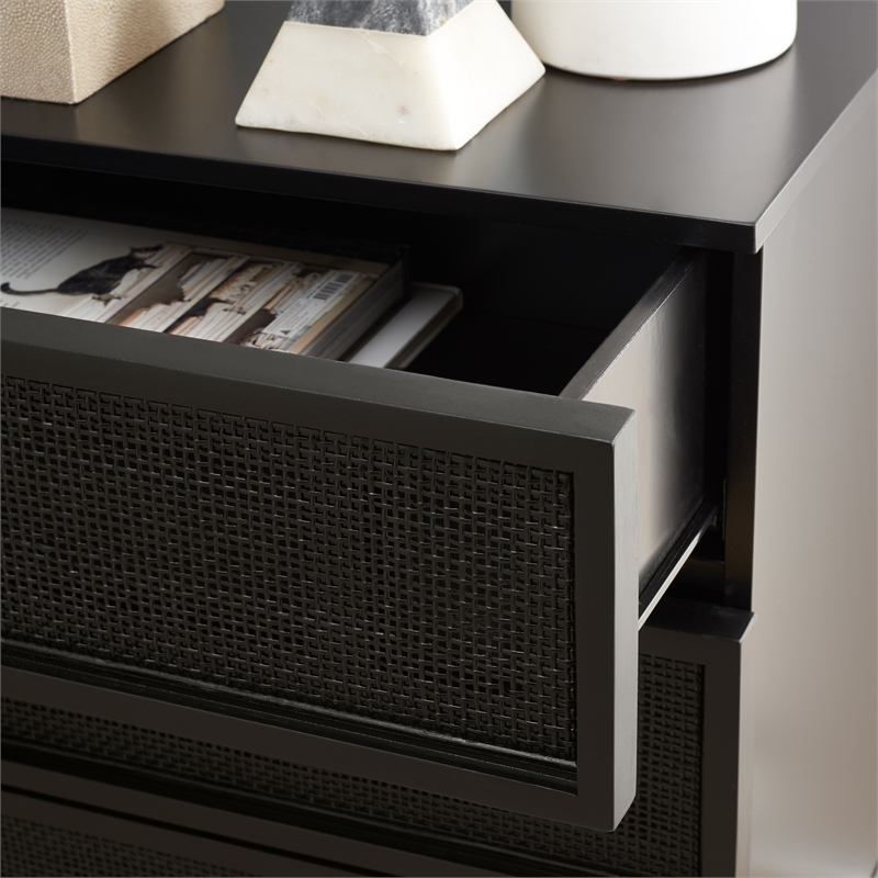Safavieh Zadie Wood and Metal 3 Drawer Rattan Chest in Black