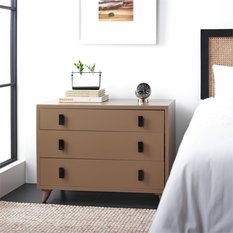 Safavieh Blaize Wood and Metal 3 Drawer Chest in Taupe / Black