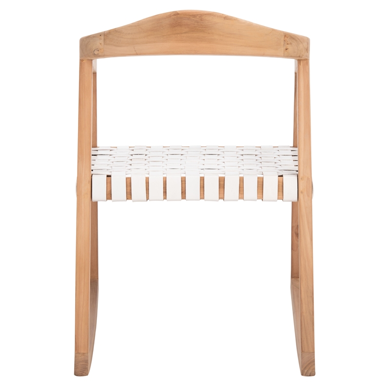 Safavieh Willa Leather and Wood Rocking Dining Chair in White / Natural