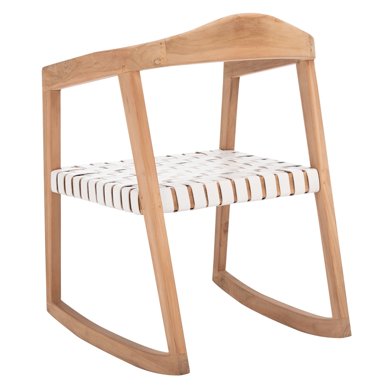 Safavieh Willa Leather and Wood Rocking Dining Chair in White / Natural
