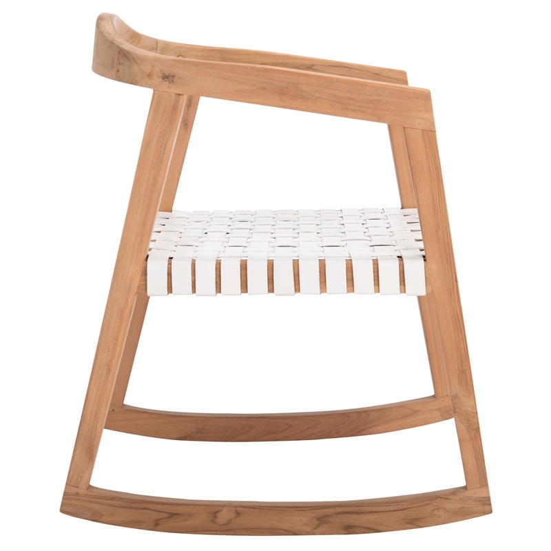 Safavieh Willa Leather and Wood Rocking Dining Chair in White / Natural