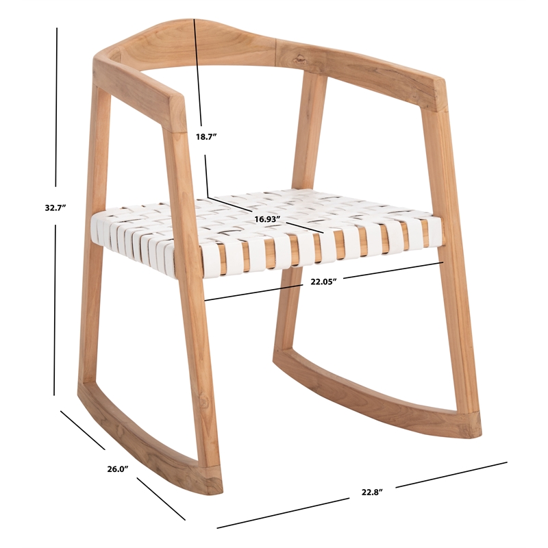 Safavieh Willa Leather and Wood Rocking Dining Chair in White / Natural