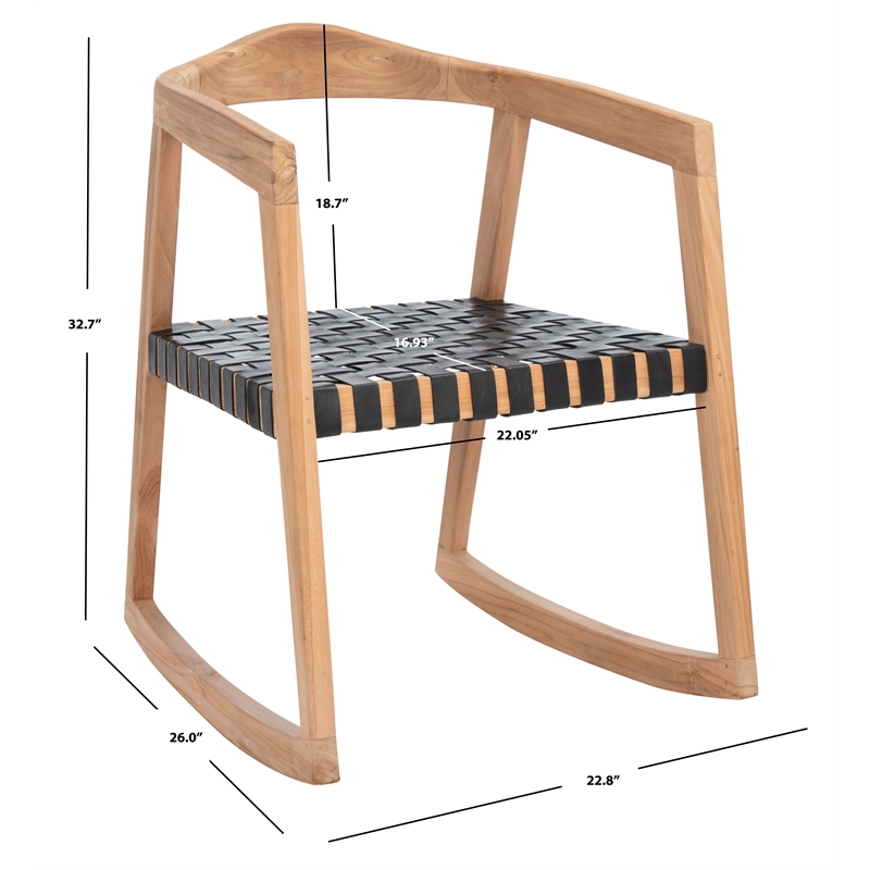 Safavieh Willa Leather and Wood Rocking Dining Chair in Black / Natural