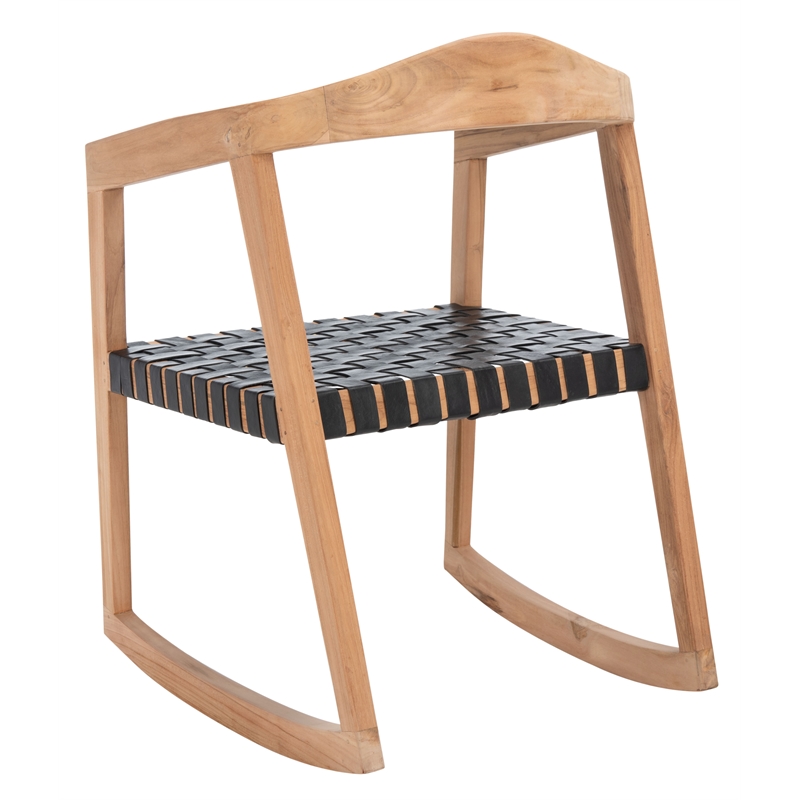 Safavieh Willa Leather and Wood Rocking Dining Chair in Black / Natural