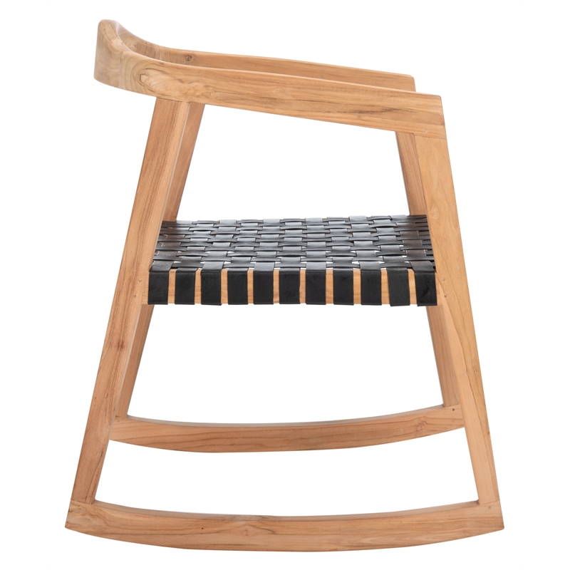 Safavieh Willa Leather and Wood Rocking Dining Chair in Black / Natural