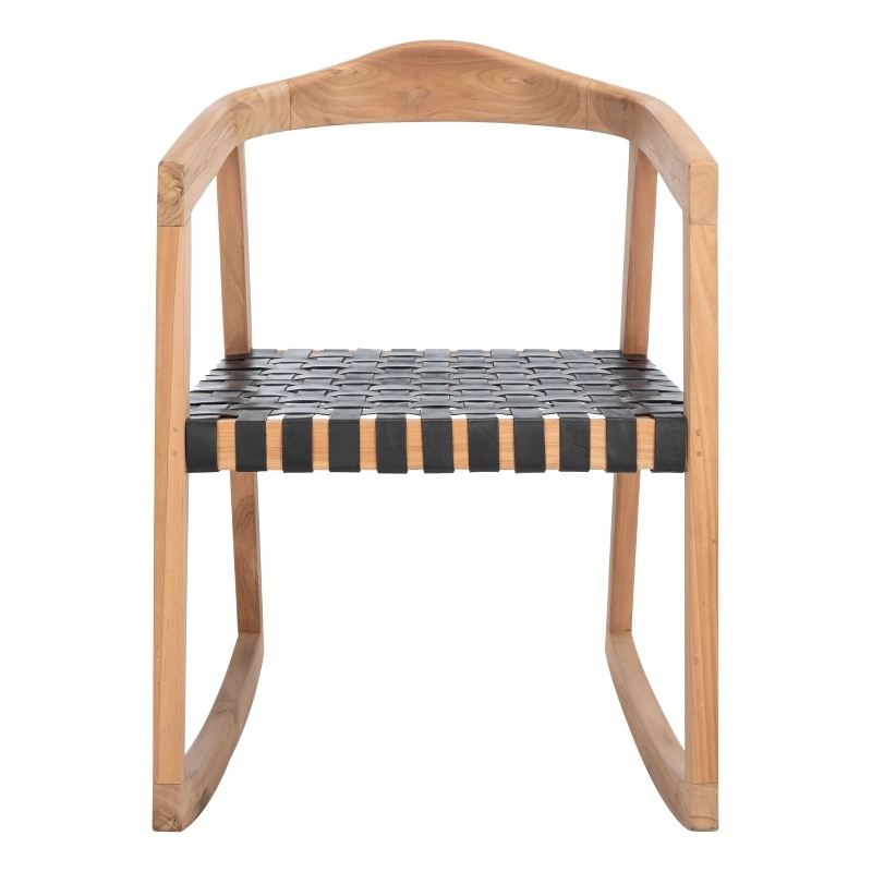 Safavieh Willa Leather and Wood Rocking Dining Chair in Black / Natural