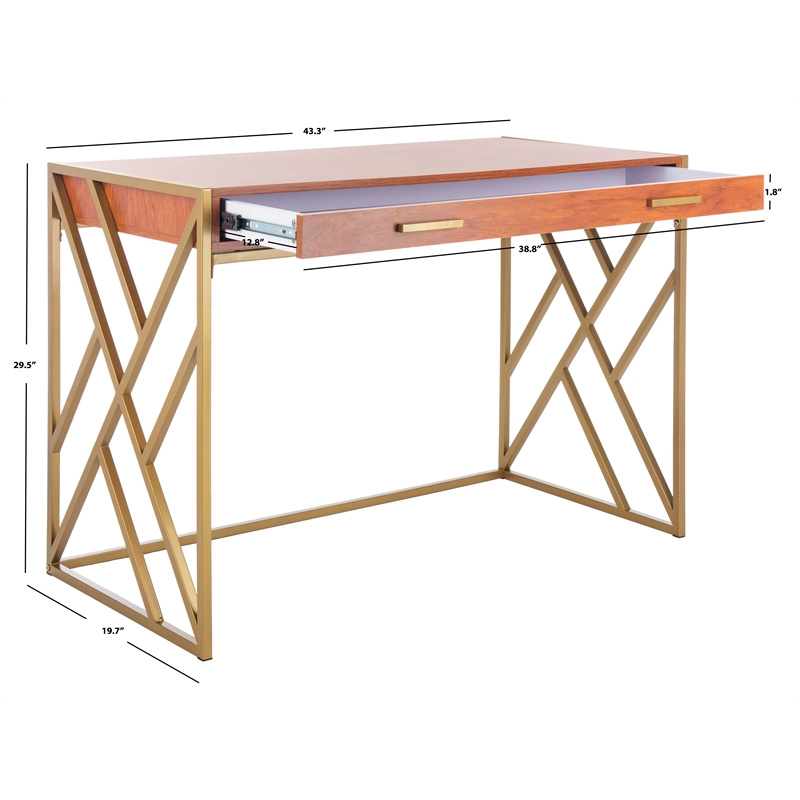 Safavieh Elaine Wood and Steel1 Drawer Desk in Natural / Gold