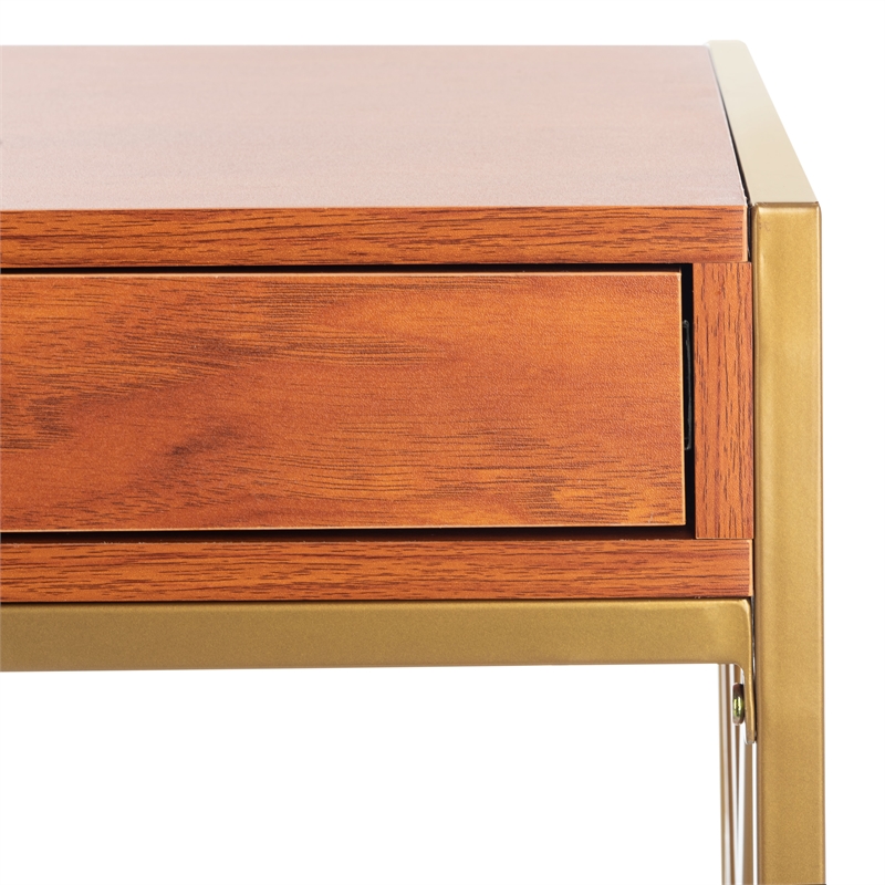 Safavieh Elaine Wood and Steel1 Drawer Desk in Natural / Gold